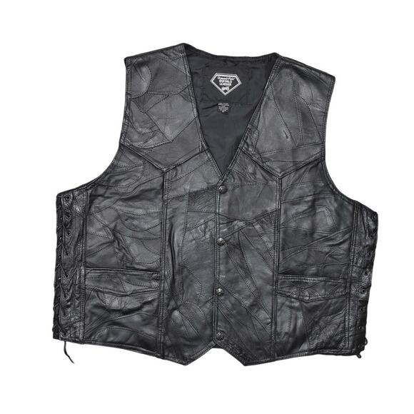 Buffalo Leather #2 Wheel Therapy Black Motorcycle Biker Snap Button Vest Big 2X - Picture 1 of 7